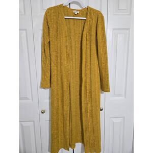 Umgee small women's mustard colored open front long knit cardigan